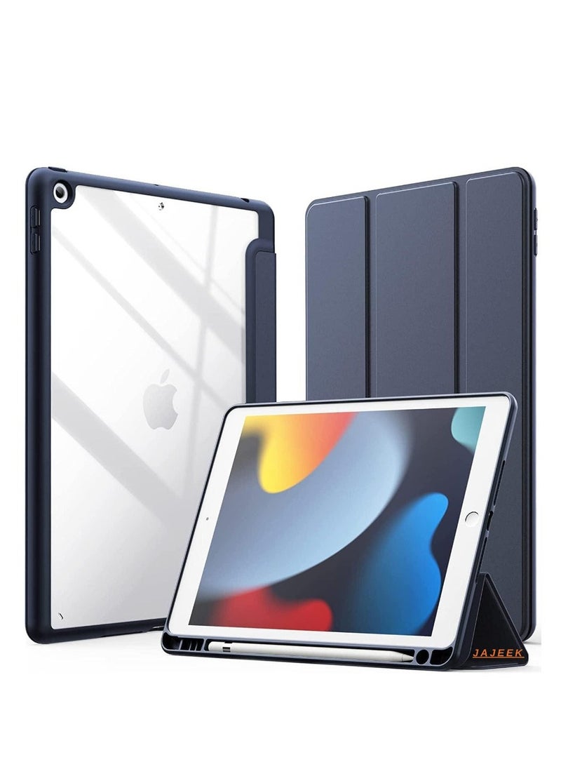 JAJEEK Protective Case for iPad 10.2 inch (9th/8th/7th Generation, 2021/2020/2019) – Slim Shockproof Case with Pencil Holder, Clear Back Cover (Navy Blue) - Image 1