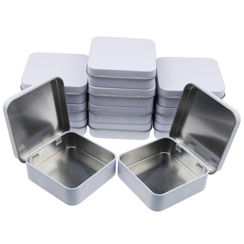 Goodma 12 Pieces Square Metal Empty Tins Home Storage Containers Organizer Mini Box with Hinged Lid 276 x 276 x 079 inch White