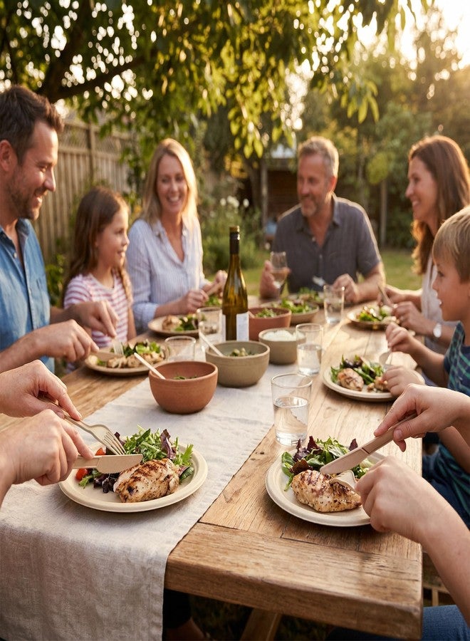 CORAL Compostable Paper Plates 6 Inch, 150 Pack Heavy Duty Disposable Plates, Uncoated Sugarcane Bagasse, Unbleached Brown Dessert Plates, Eco Friendly Biodegradable, Soak Resistant for Cakes & Snacks - Image 3