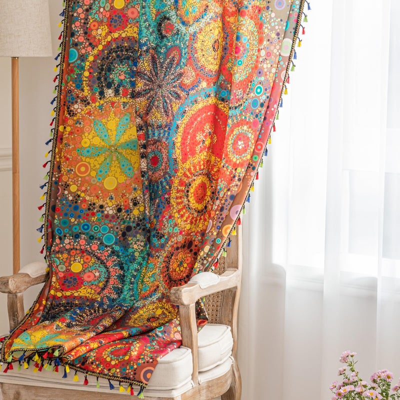 Erbnaryx Boho Curtains Geometric Light Filtering Semi-Blackout Window Curtains 63 Inches Long Rod Pocket Drapes for Living Room 2 Panels-Dot Colorful - Image 4