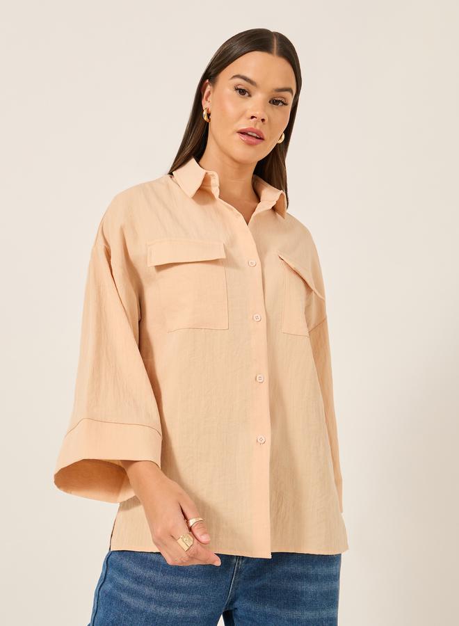 Styli Button Down Spread Collar Oversized Shirt  - Image 3