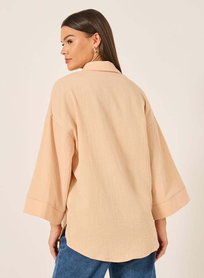 Styli Button Down Spread Collar Oversized Shirt  - Image 5