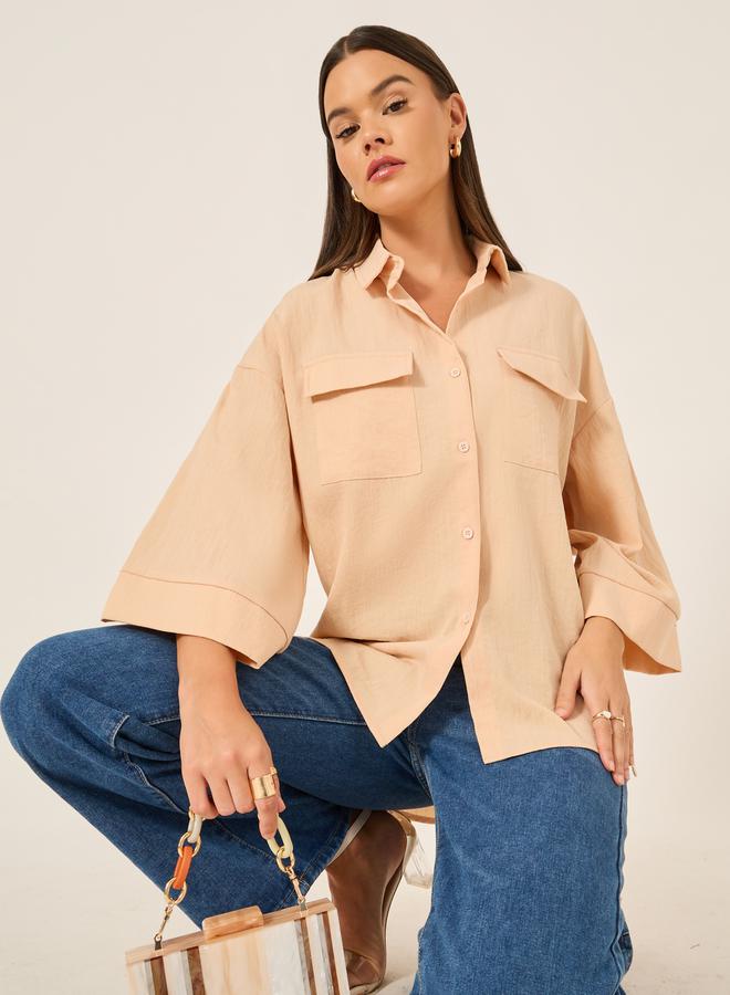 Styli Button Down Spread Collar Oversized Shirt  - Image 1