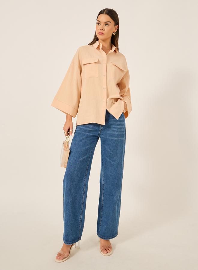 Styli Button Down Spread Collar Oversized Shirt  - Image 2