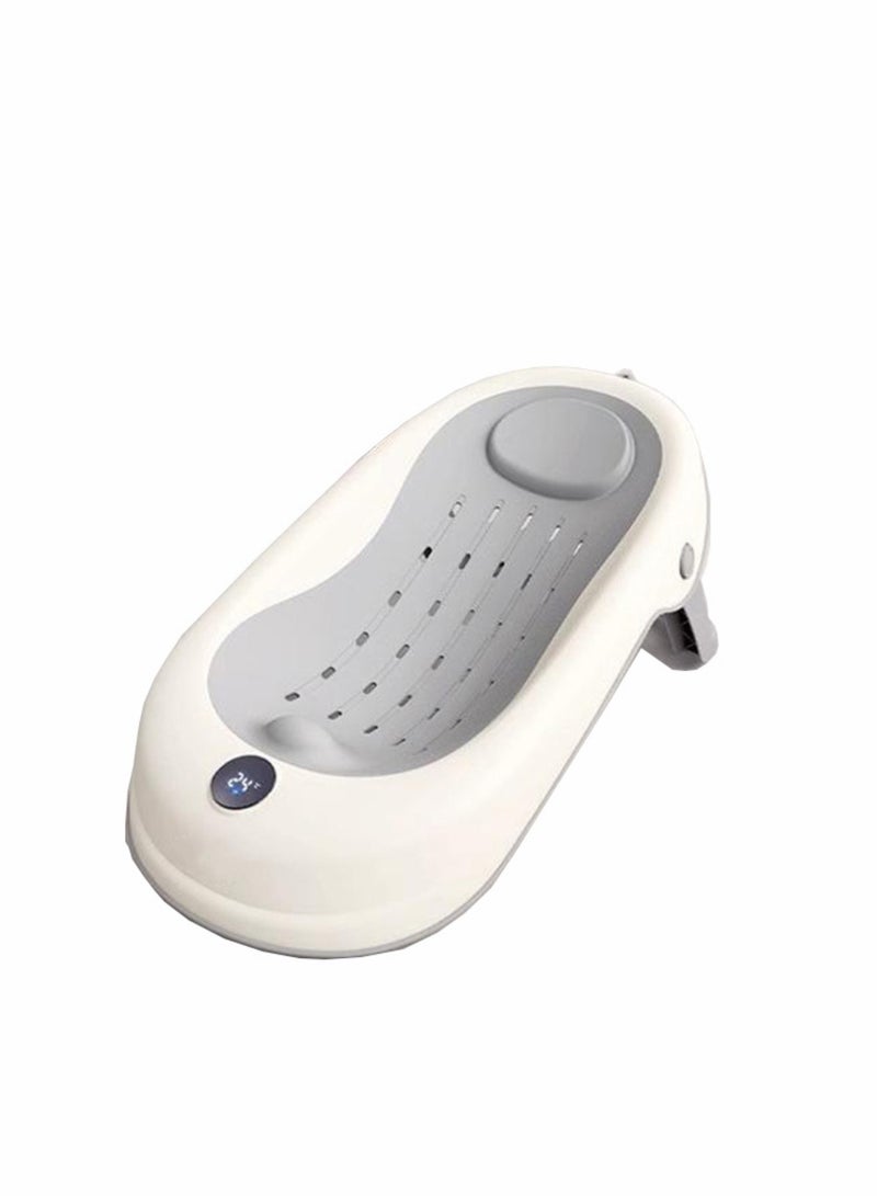Moms Magic Baby Bath Bather with Thermometer, TPE Soft Back & Safety Lock – Quick-Drying, Foldable Comfort Seat for Boys & Girls - Image 1