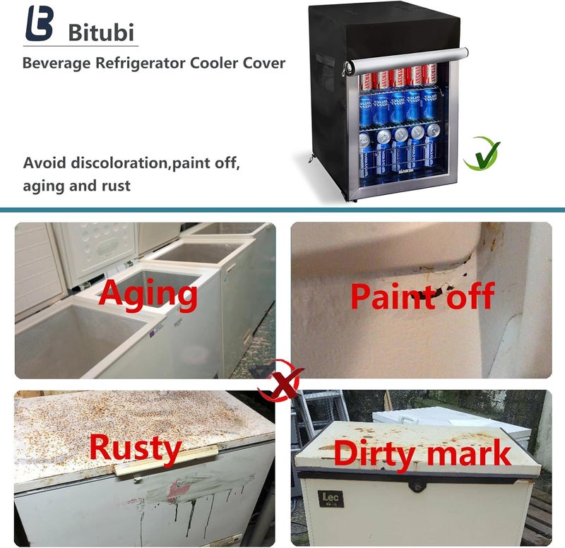 Bitubi Beverage Refrigerator Cooler Cover,Outdoor Fridge Cover – Waterproof, Dustproof, Sun-Proof, 20" W x 20" D x 33" H. Suitable for most 3.2 Cu.ft Beer or Wine Mini Fridge (Black) - Image 4