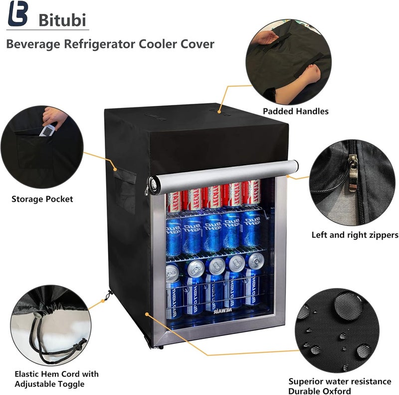 Bitubi Beverage Refrigerator Cooler Cover,Outdoor Fridge Cover – Waterproof, Dustproof, Sun-Proof, 20" W x 20" D x 33" H. Suitable for most 3.2 Cu.ft Beer or Wine Mini Fridge (Black) - Image 2