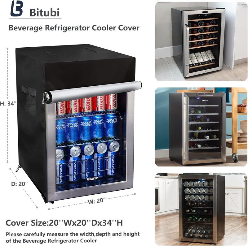 Bitubi Beverage Refrigerator Cooler Cover,Outdoor Fridge Cover – Waterproof, Dustproof, Sun-Proof, 20" W x 20" D x 33" H. Suitable for most 3.2 Cu.ft Beer or Wine Mini Fridge (Black) - Image 3