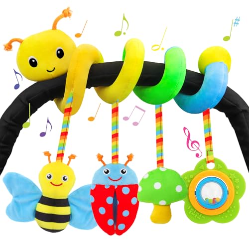 FPVERA Car Seat Toys for Babies 06 Months Upgraded Version Spiral Car Seat Stroller Activity Toy Soft Plush Hanging Toys with Rattles Best Gift for Ages 0 and Up - Image 1