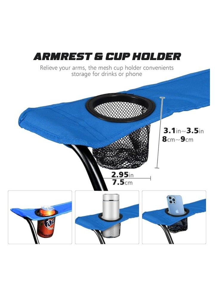 كرسي تخييم محمول مع شبكة الظهر، الأذرع القابلة للضبط، حامل الكأس، حمل الحقيبة يدعم 250 رطلا!مثالية للتخييم، والرياضة، وفي الهواء الطلق، وتظليل، مع جيوب جانبية (زرقاء ملكية) - Image 4