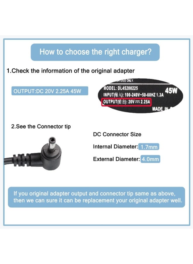 شاحن لابتوب 45 واط متوافق مع Lenovo Ideapad 3 310 310S 320 320S 330 330S 330S-15IKB 330S-15ARR 320-14IKB/14IAP 320S-15IKB Yoga 510 IdeaPad Flex 4/5/6 مع كابل الطاقة - Image 3