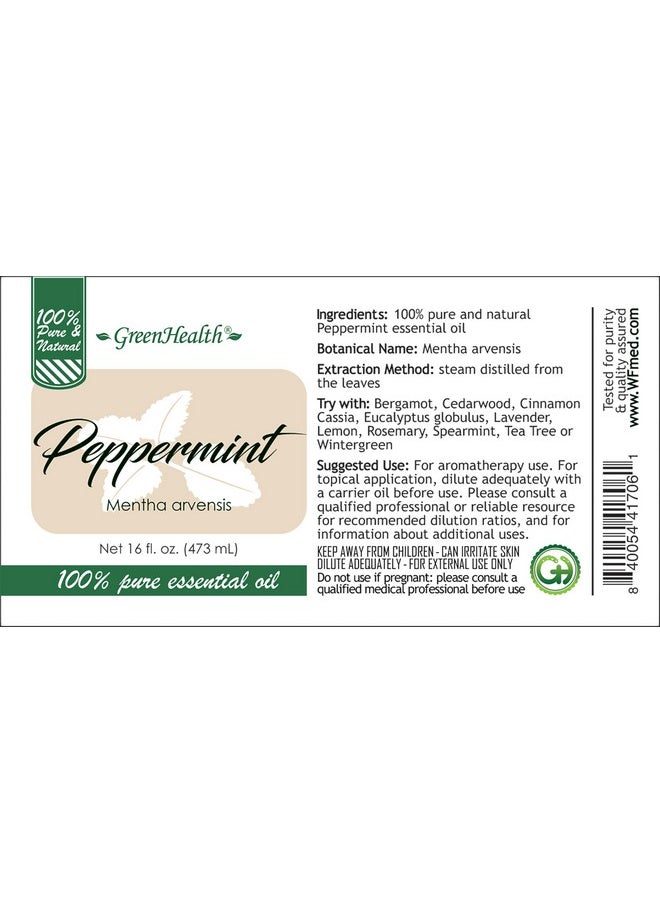 جرين هيلث - زيت النعناع العطري 100% نقي، غير مقطوع، 16 أونصة سائلة - Greenhealth - Image 1