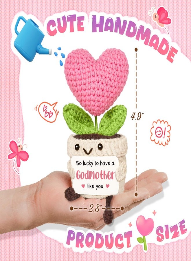 Glydein Godmother Gift, Godmother Proposal Gift, Thank You Message from Godchild, Cute Crochet Mini Pink Heart Flower 5" - Image 2