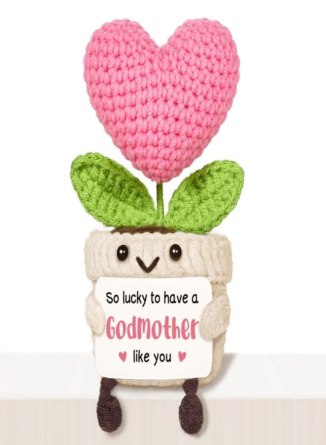 Glydein Godmother Gift, Godmother Proposal Gift, Thank You Message from Godchild, Cute Crochet Mini Pink Heart Flower 5" - Image 1