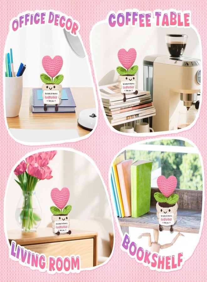 Glydein Godmother Gift, Godmother Proposal Gift, Thank You Message from Godchild, Cute Crochet Mini Pink Heart Flower 5" - Image 5