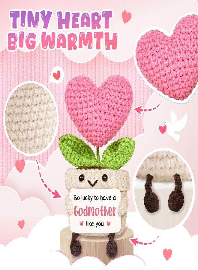 Glydein Godmother Gift, Godmother Proposal Gift, Thank You Message from Godchild, Cute Crochet Mini Pink Heart Flower 5" - Image 4