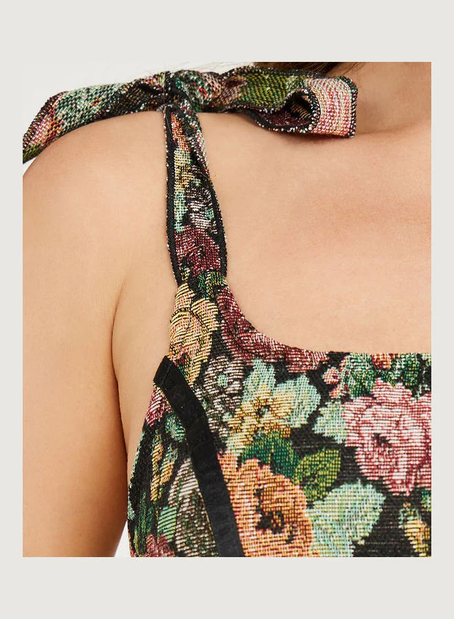 Styli Tie Up Sleeve Floral Pattern Fitted Corset Top