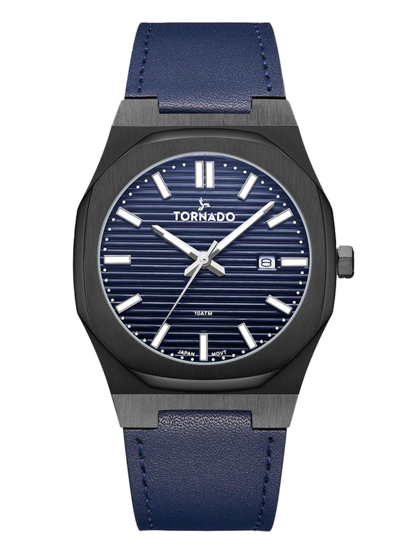 Tornado SPECTRA ANALOG Men's Japan Quartz Movement Watch, Analog Display and Leather Strap - T22002-BLNN, Navy blue - Image 1