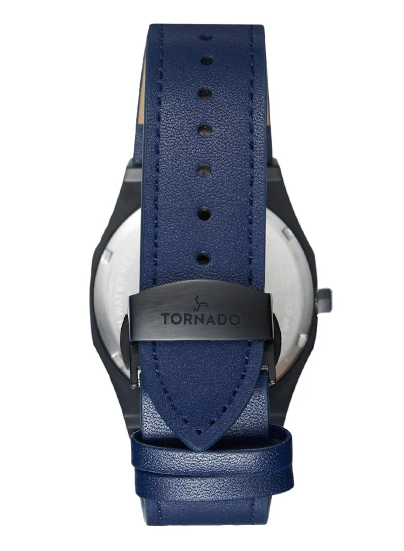 TORNADO Tornado SPECTRA ANALOG Men's Japan Quartz Movement Watch, Analog Display and Leather Strap - T22002-BLNN, Navy blue