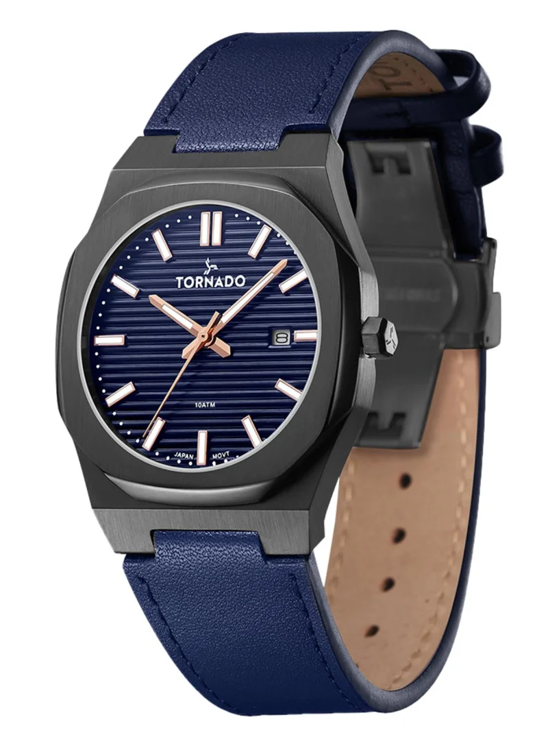 TORNADO Tornado SPECTRA ANALOG Men's Japan Quartz Movement Watch, Analog Display and Leather Strap - T22002-BLNN, Navy blue