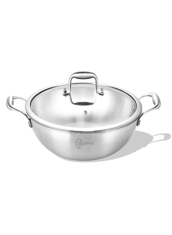 LOLYKITCH 10 Inch Tri-Ply Stainless Steel Wok Pan with Lid,2.5 QT Induction Cooking Pot,Dishwasher and Oven Safe - Image 1