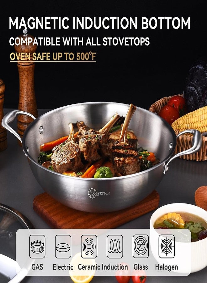 LOLYKITCH 10 Inch Tri-Ply Stainless Steel Wok Pan with Lid,2.5 QT Induction Cooking Pot,Dishwasher and Oven Safe - Image 3