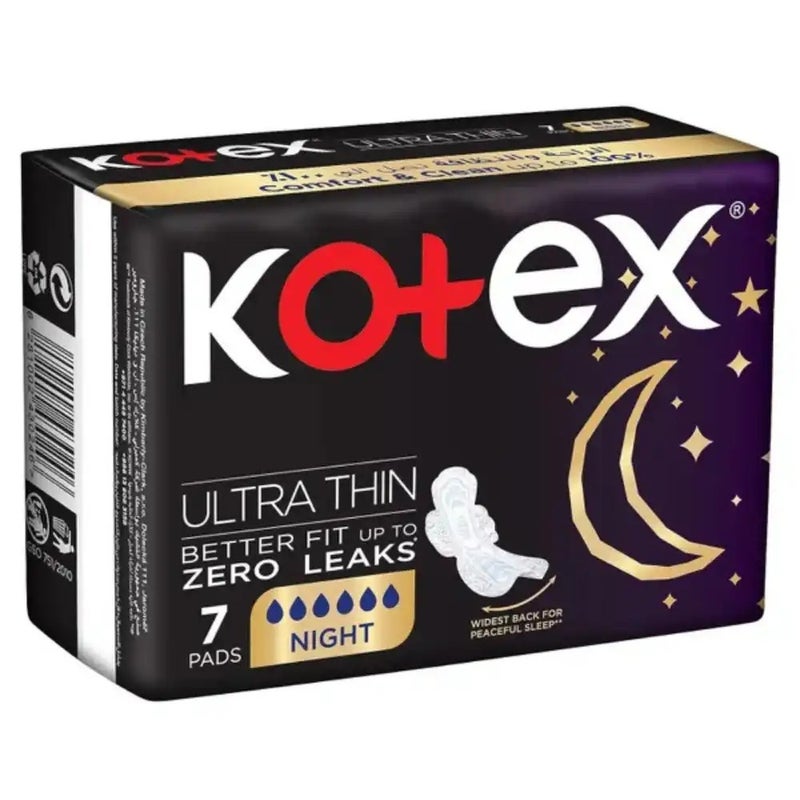 Kotex Ultra-Thin Better Fit Up To Zero Leaks 7 Pads Night, Sanitary Pads - Image 1