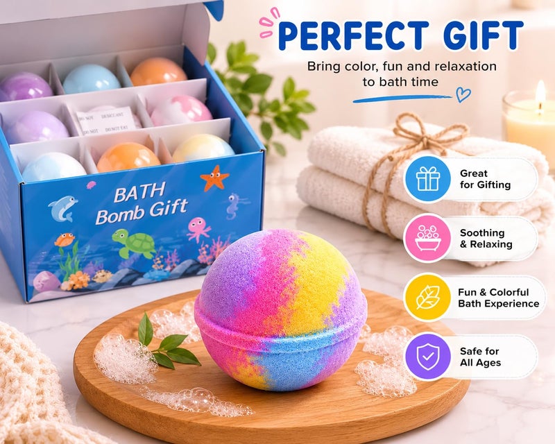 Bath Bomb Gift, Colorful Fizzing Bath Bomb for Children, Ocean Theme Bath Fizzer, Fun Bubble Bath Gift for Boys & Girls 12Pcs - Image 3