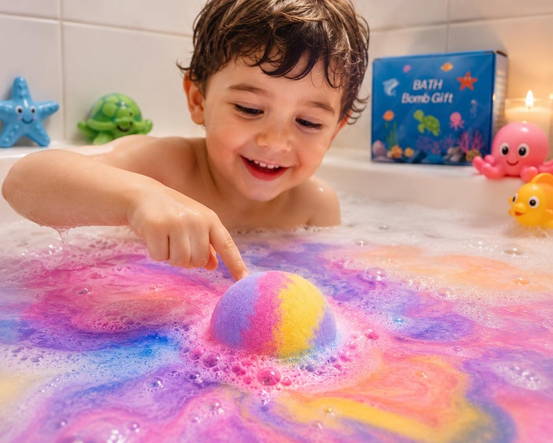 Bath Bomb Gift, Colorful Fizzing Bath Bomb for Children, Ocean Theme Bath Fizzer, Fun Bubble Bath Gift for Boys & Girls 12Pcs - Image 2