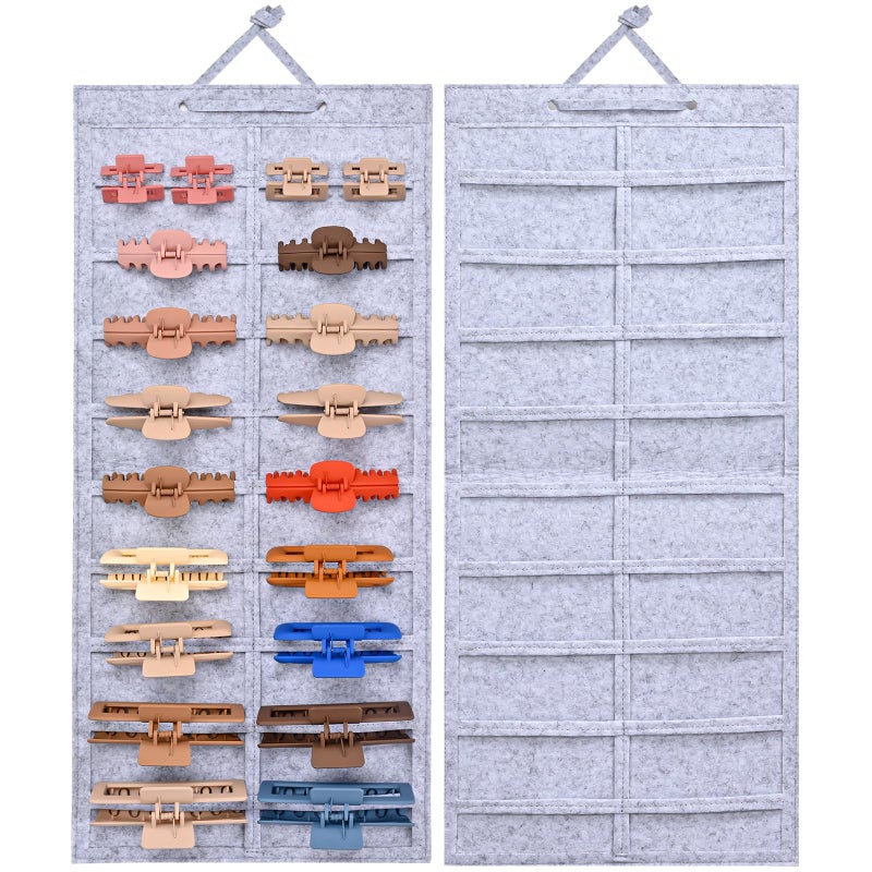 Lolalet Lolalet Hanging Hair Claw Clips Organizer, Hair Bows Accessories Display for Women Girls Toddler, Durable Felt Hair Clips Storage for Wall Door Closet -Grey  - Image 1