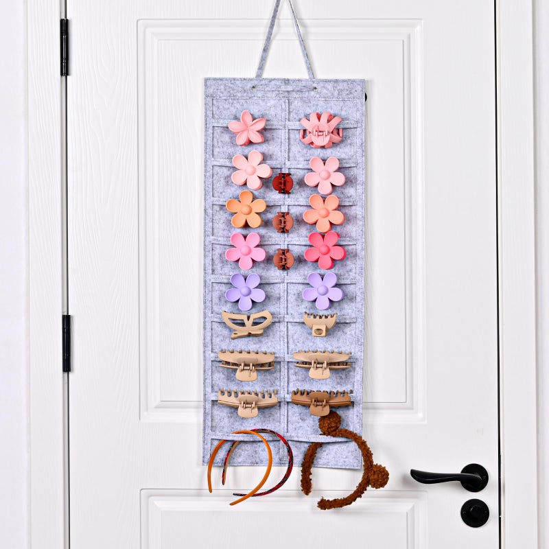 Lolalet Lolalet Hanging Hair Claw Clips Organizer, Hair Bows Accessories Display for Women Girls Toddler, Durable Felt Hair Clips Storage for Wall Door Closet -Grey  - Image 2