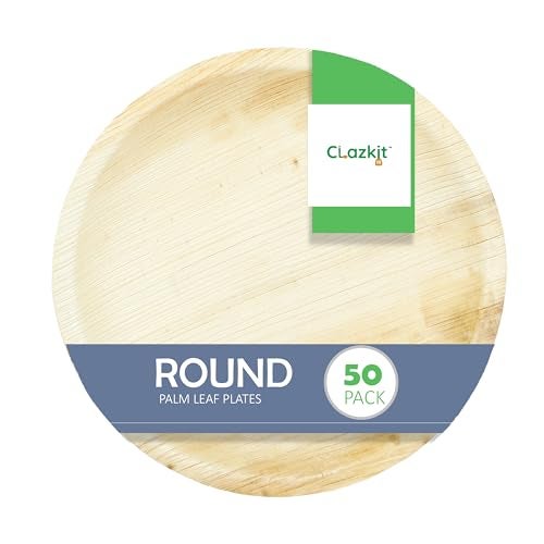 Clazkit 8 inch, (50) Pack Areca Round Palm Leaf Plates | Disposable Eco-Friendly Biodegradable Like Bamboo Wood Plates | Party, Wedding, Event Plates - Image 1