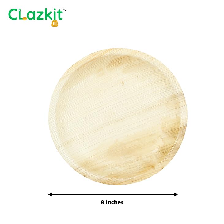 Clazkit 8 inch, (50) Pack Areca Round Palm Leaf Plates | Disposable Eco-Friendly Biodegradable Like Bamboo Wood Plates | Party, Wedding, Event Plates - Image 2