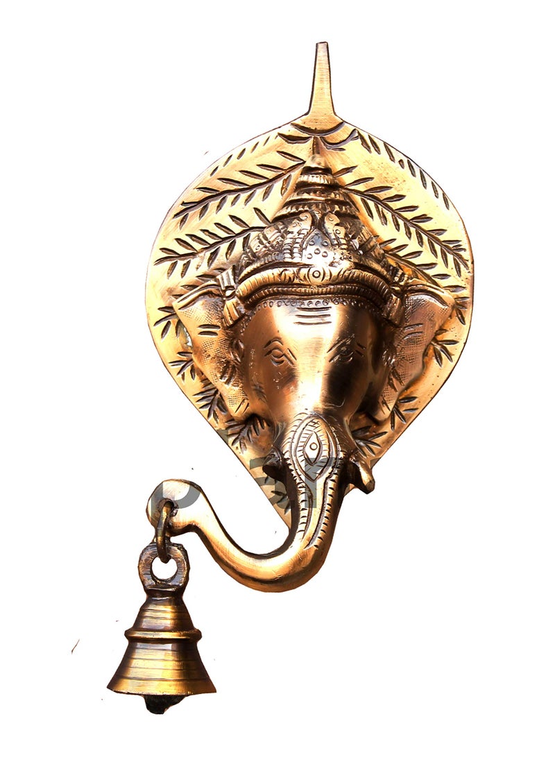 eSplanade - Ganesha Ganesh Ganpati Face Brass Wall Hanging with Bell - Home Decor | Door Decor | Door Knocker | 7" Inches - Image 1