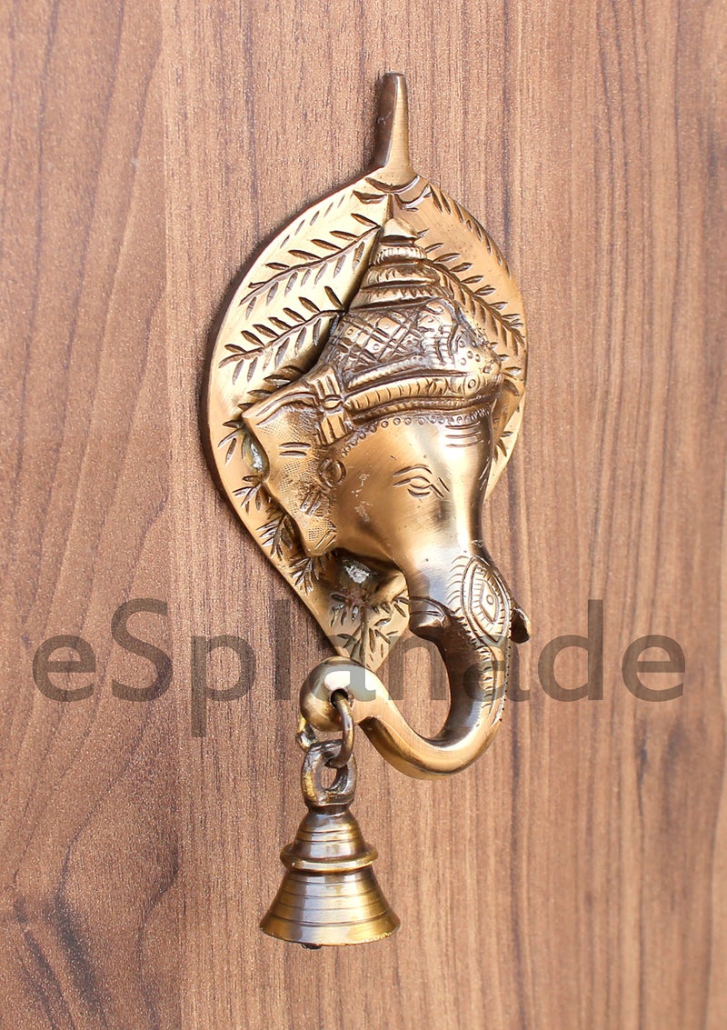eSplanade - Ganesha Ganesh Ganpati Face Brass Wall Hanging with Bell - Home Decor | Door Decor | Door Knocker | 7" Inches - Image 3