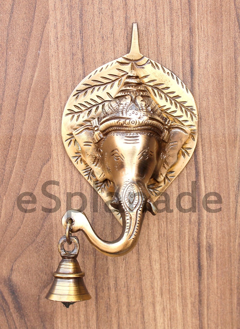 eSplanade - Ganesha Ganesh Ganpati Face Brass Wall Hanging with Bell - Home Decor | Door Decor | Door Knocker | 7" Inches - Image 4