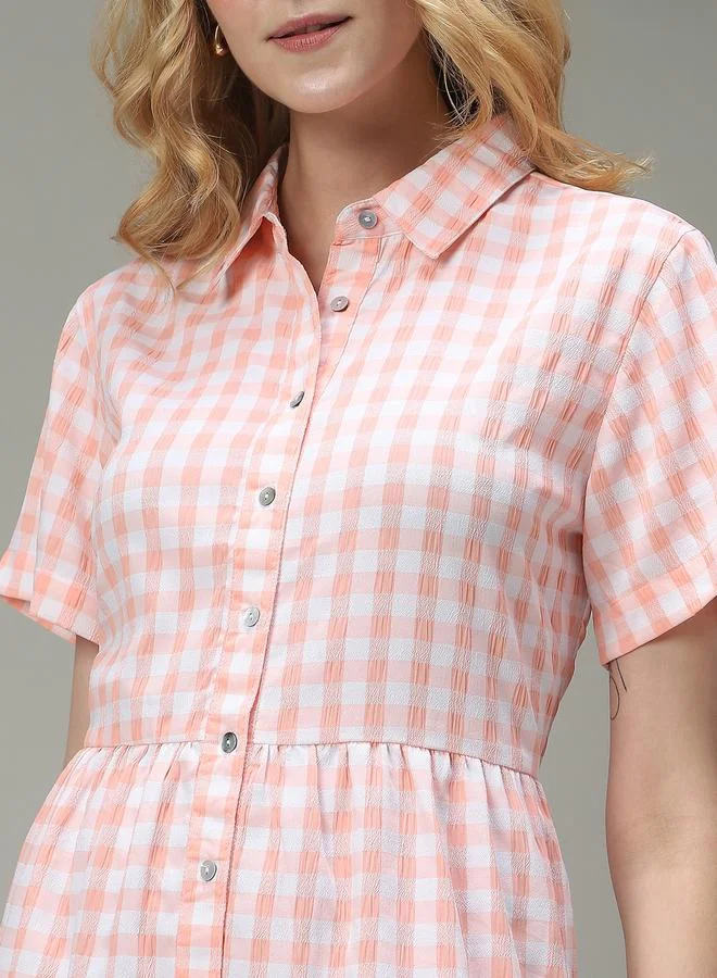 أوجيدر فستان مطبع بمربعات مع كسرات