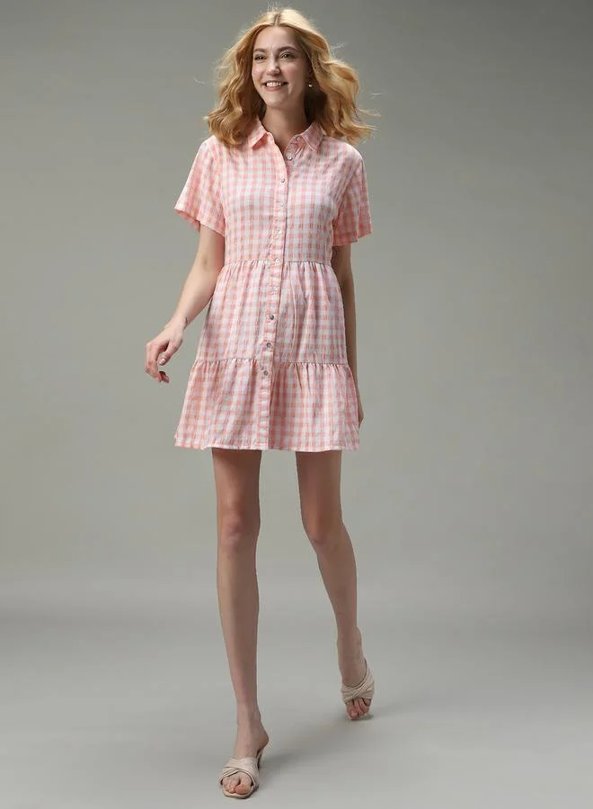 أوجيدر فستان مطبع بمربعات مع كسرات