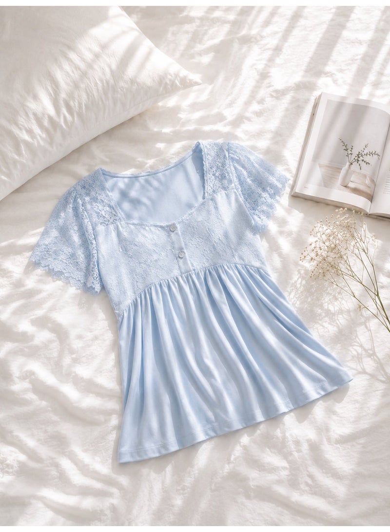 LADY Maternity & Nursing Pajama Set for Women - 2 Piece Turkish Cotton Sleepwear with Elegant Lace Details - Image 2
