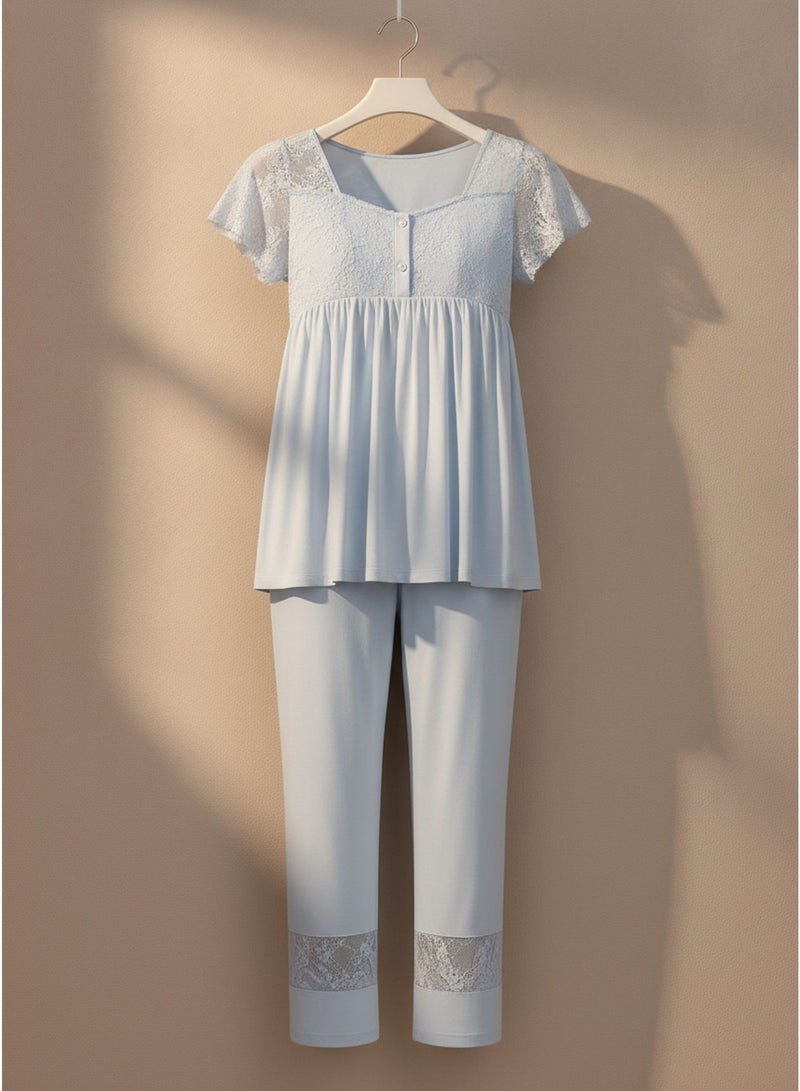 LADY Maternity & Nursing Pajama Set for Women - 2 Piece Turkish Cotton Sleepwear with Elegant Lace Details - Image 5