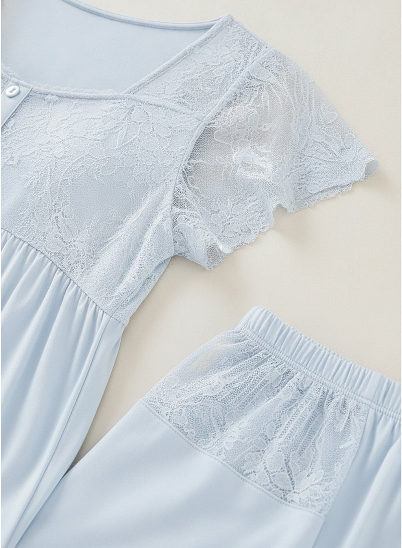 LADY Maternity & Nursing Pajama Set for Women - 2 Piece Turkish Cotton Sleepwear with Elegant Lace Details - Image 4