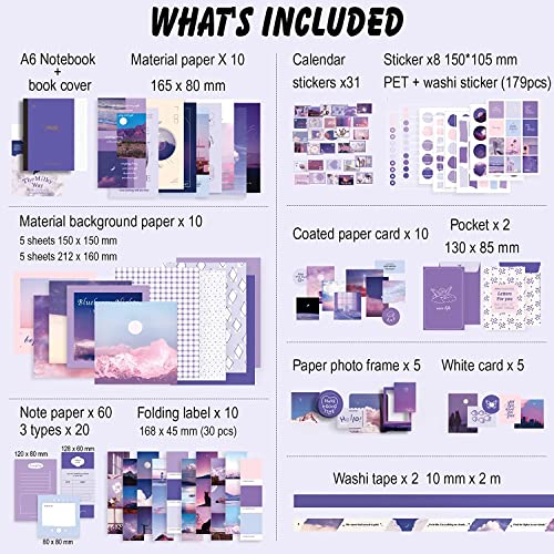 Yifely Vintage Aesthetic Scrapbook Kit(346Pcs)Scrapbooking Supplies Kit With Bullet Junk Journal,Stationery,A6 Grid Notebook With Journaling Gift For Teen Girl Women (moonlight Vintage Aesthetic Scrapbook) - Image 2