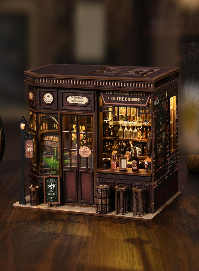 ISSEVE Book Nook Kit - DIY Miniature House Kit for Adults, Teens and Beginners, Corner Tavern Dollhouse Booknook Tiny House Bookshelf Decor 3D Wooden Puzzle, Gifts for Friends Family (Corner Tavern) - Image 3