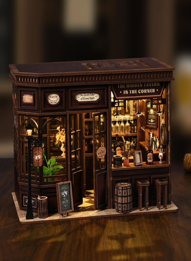 ISSEVE Book Nook Kit - DIY Miniature House Kit for Adults, Teens and Beginners, Corner Tavern Dollhouse Booknook Tiny House Bookshelf Decor 3D Wooden Puzzle, Gifts for Friends Family (Corner Tavern) - Image 4