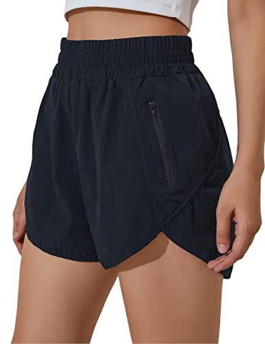 BMJL Women's Running Shorts Elastic High Waisted with Pockets, 2.5" Sporty Workout Quick Dry Athletic Shorts(L,DarkBlue) - Image 1