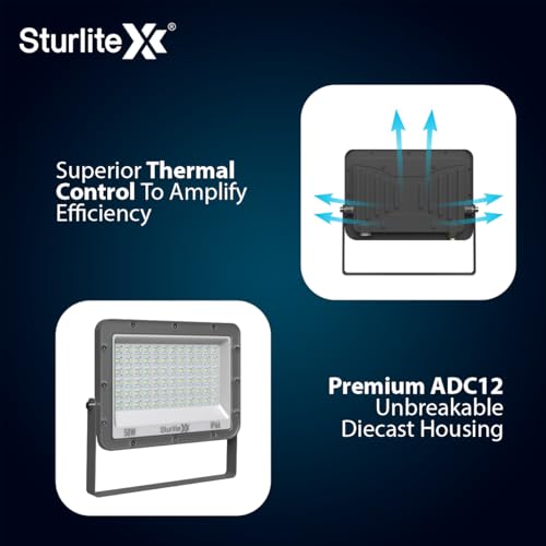 Sturlite Xpro 50 W LED Flood Light| Cool White 6500K Color Temperature LED Lamp| IP66 Waterproof Surge Protection Focus Light for Factory, Garage, Parking, Garden, Playground & Shop - Pack of 2 - Image 5