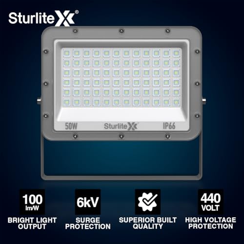 Sturlite Xpro 50 W LED Flood Light| Cool White 6500K Color Temperature LED Lamp| IP66 Waterproof Surge Protection Focus Light for Factory, Garage, Parking, Garden, Playground & Shop - Pack of 2 - Image 4