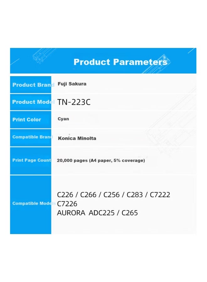 FUSICA Fuji Sakura C226 Toner Cartridge Tn223c Ink Cartridge Compatible With Konica Minolta Original Bizhub C266 C7222 C256 C7226 Cyan - Image 1