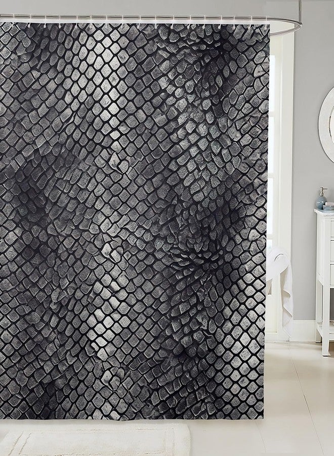 Feelyou Snake Print Shower Curtain 72"x84" Kids Snake Skin Texture Pattern Bathroom Shower Curtain Set for Boys Girls Luxurious Silver Bath Curtain Kids Bathroom Accessories （No Real Fur） - Image 1