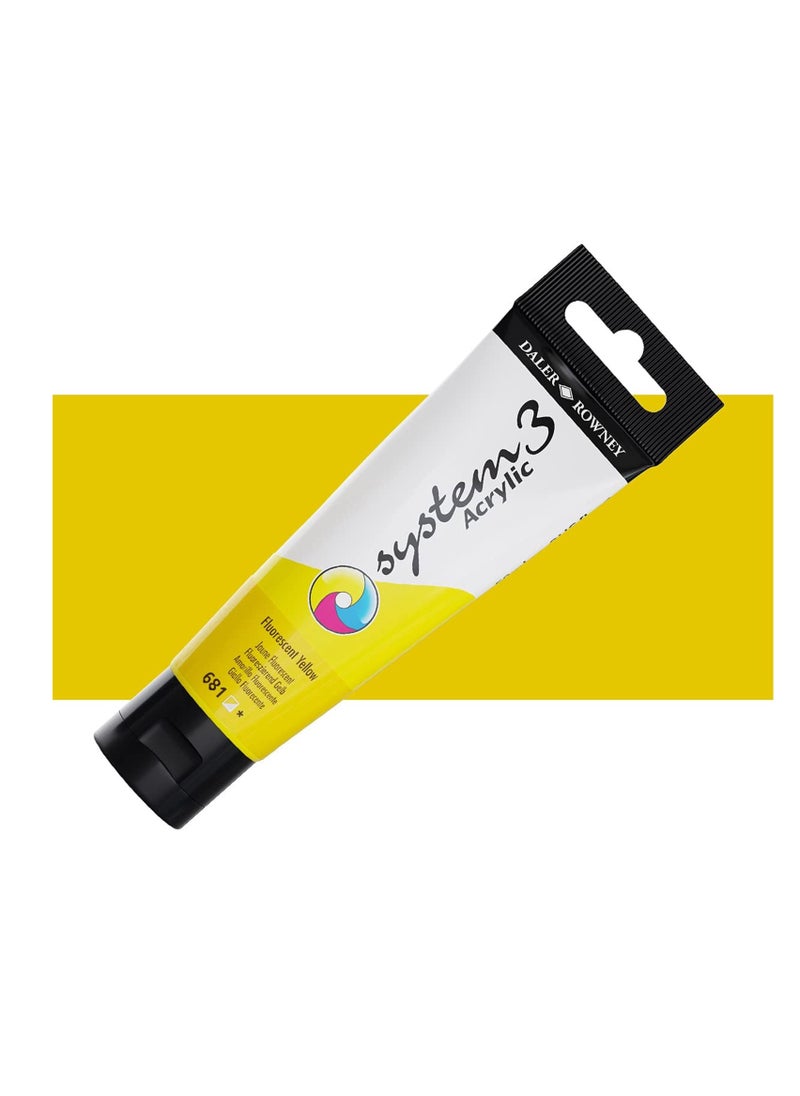 Daler Rowney System3 Acrylic Paint Tube 59ml Fluorescent Yellow  - Image 1